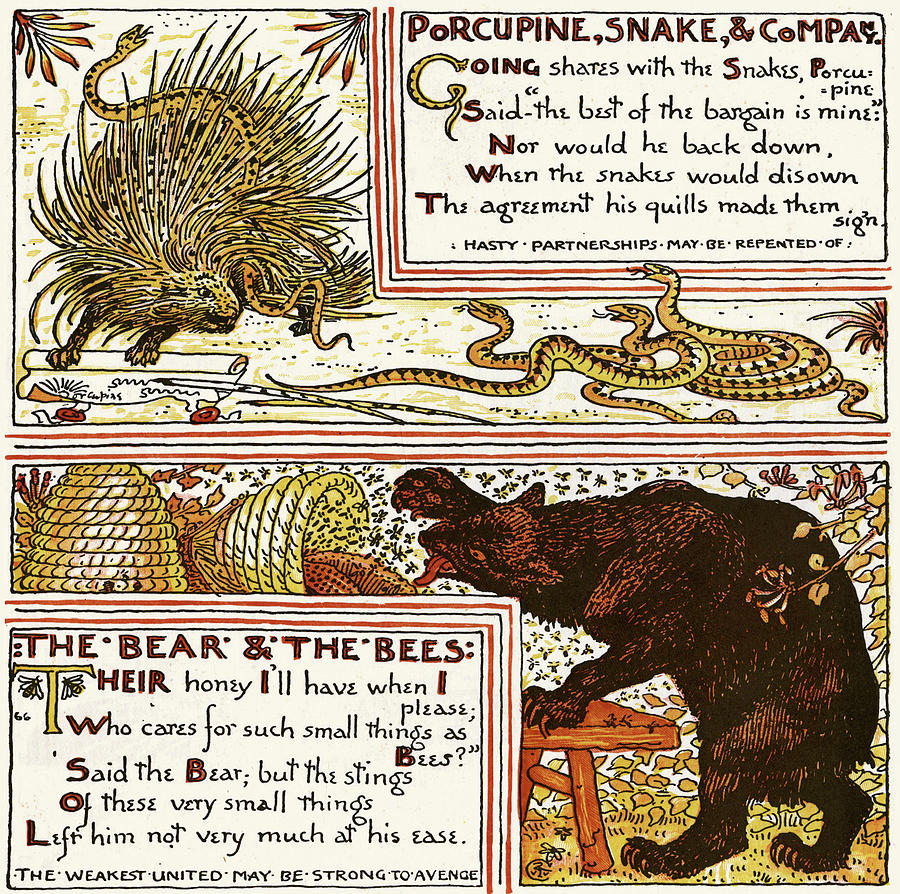 Porcupine, Snake, & Company-The Bear and the Bees Painting by Walter Crane