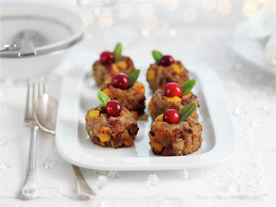 Pork And Apricot Stuffing With Cranberries For Christmas Photograph by Ian Garlick