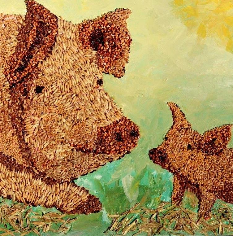Agricultural Mixed Media - Feeding Our Hogs by Naomi Gerrard