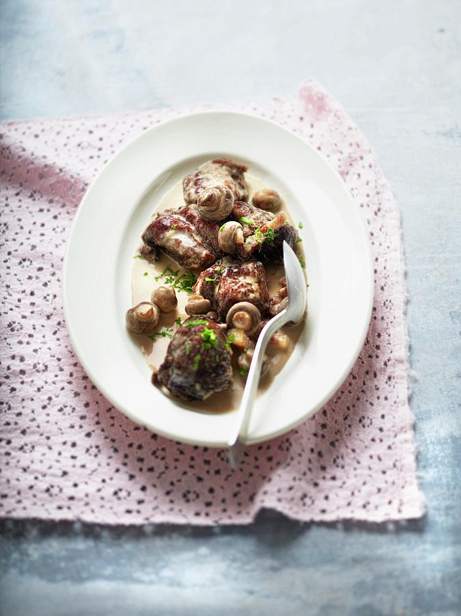 Pork Cheeks  La Creme With Bacon And Mushrooms Photograph by Frdric Perrin