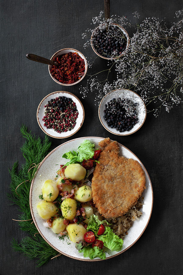 Pork Chop With Potatoes And Fried Cabbage Photograph by Alicja Koll