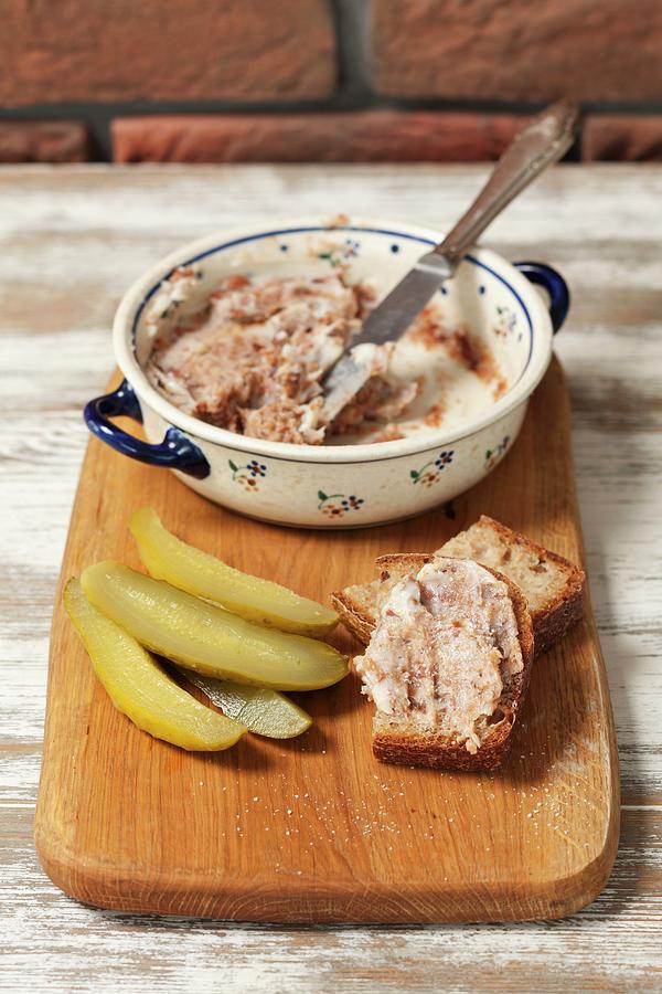 Pork Dripping With Homemade Bread And Gherkins Photograph by Rua Castilho