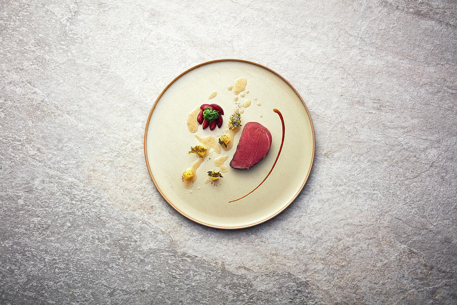 Pork Fillet With Apple, Cherry And Fried Algae Photograph by Tre Torri