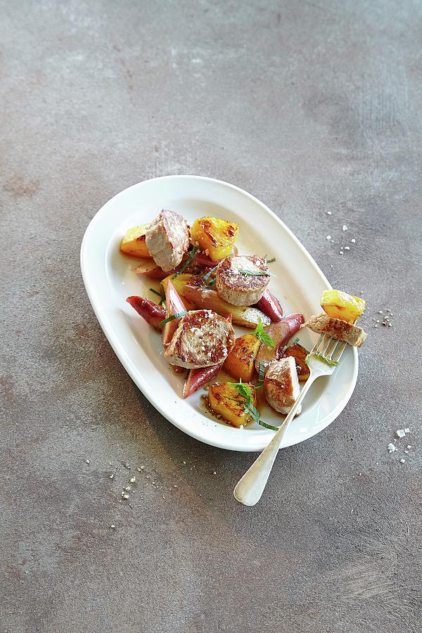 Pork Fillet With Rhubarb And Pineapple Photograph by Rafael Pranschke