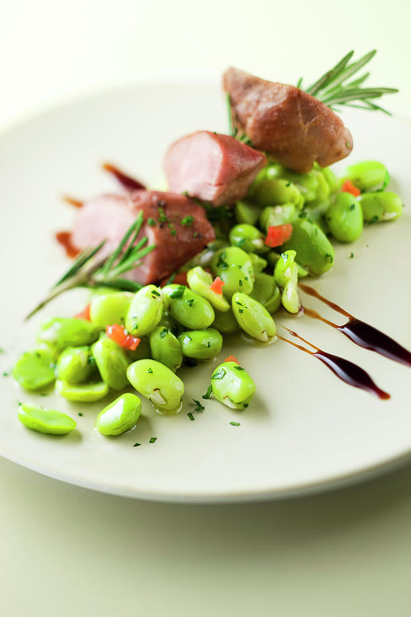 Pork Mignon Brochettes With Broad Beans Photograph by Roulier-turiot