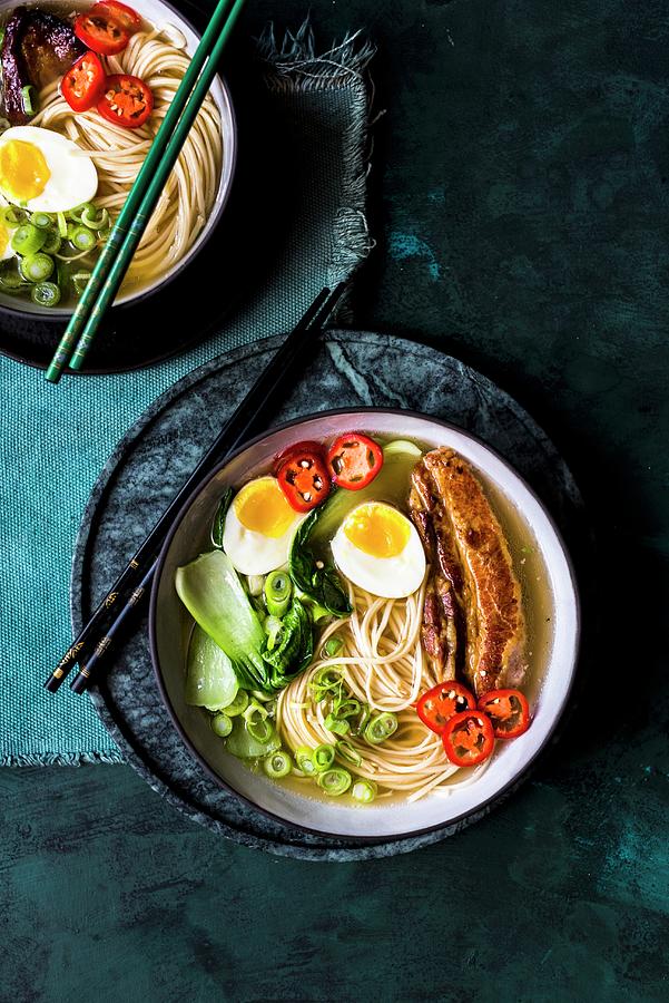 Pork Miso Soup With Ramen, Pork Belly And Vegetables Photograph by Great Stock!