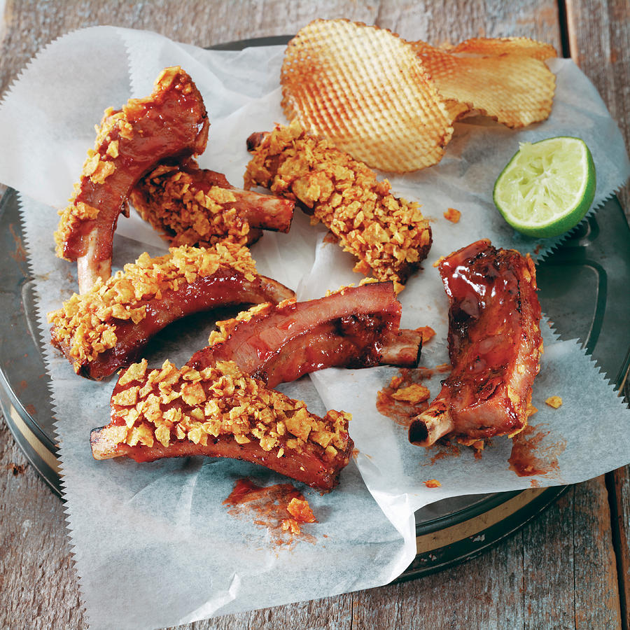 Pork Ribs With Barbecue Sauce And Nachos Photograph by Albert P Macdonald