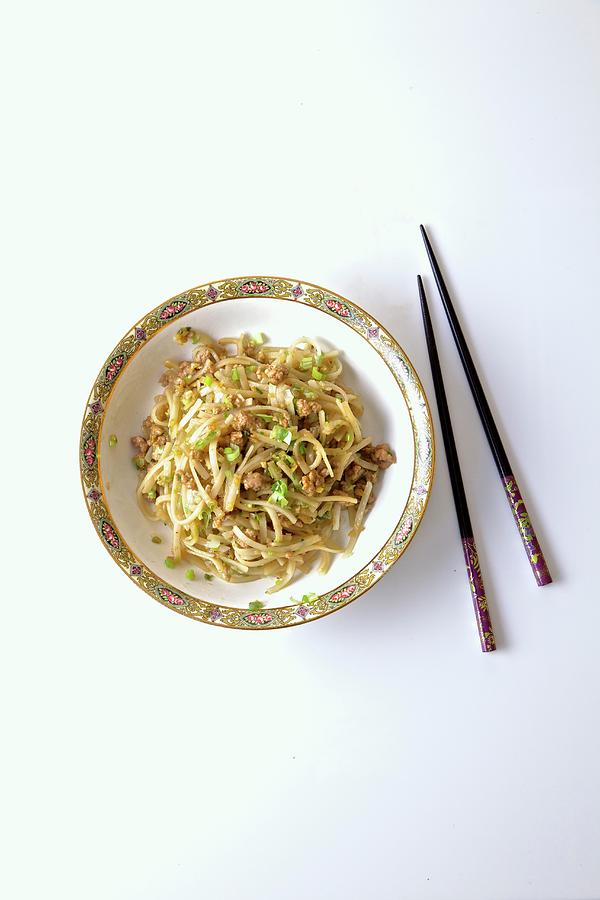Pork With Noodles And Spring Onions china Photograph by Andre Baranowski