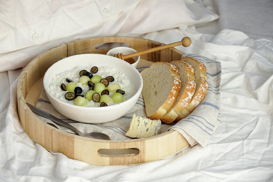 Porridge With Fruits - Breakfast Tray In Bed Photograph by Julia Bogdanova
