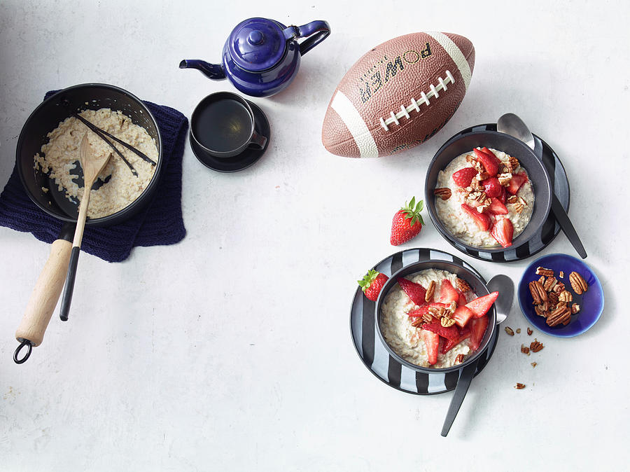 Porridge With Oat Milk, Pecans And Strawberries Photograph by Nikolai Buroh