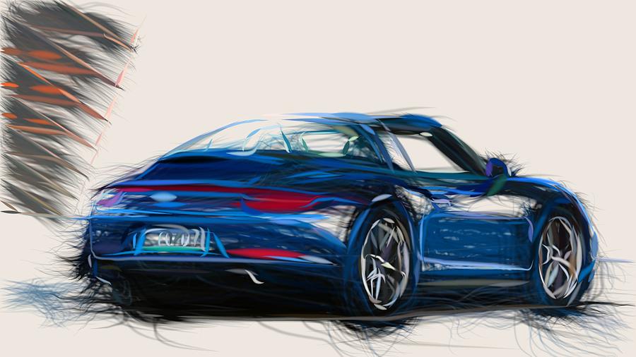 Porsche 911 Targa Draw Digital Art by CarsToon Concept