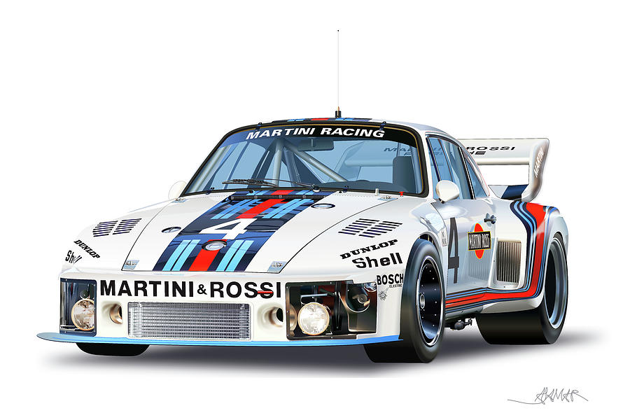 1976 Porsche 935 Martini Drawing by Alain Jamar