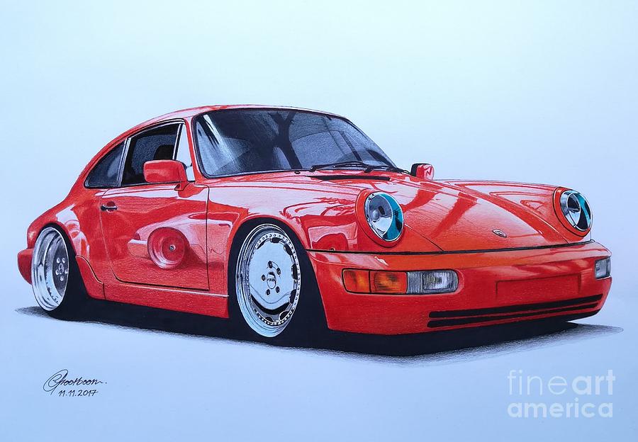 Porsche 964 Drawing by Lance Grootboom