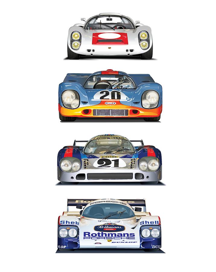 Porsche Illustrations Poster Drawing by Alain Jamar
