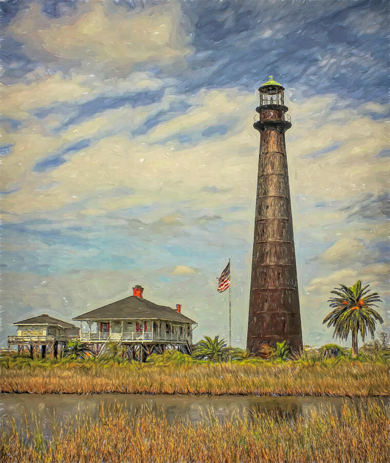 Port Bolivar Lighthouse Painted Photograph