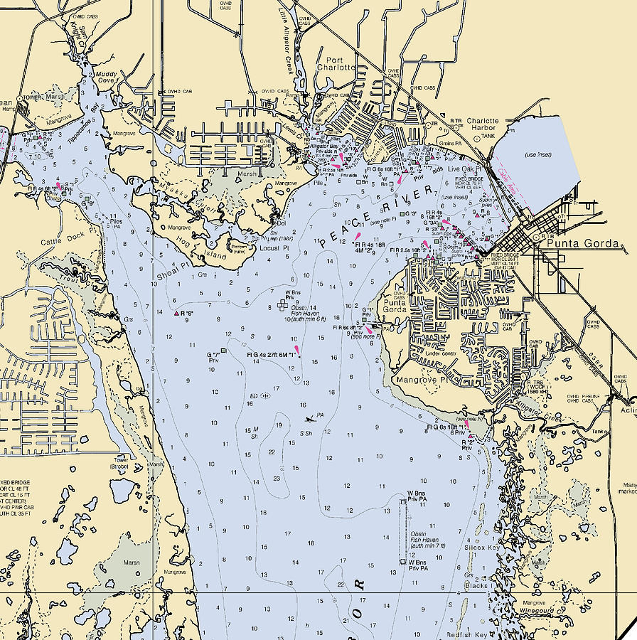 Port Charolette Punta Gordaflorida Nautical Chart Mixed Media by Sea