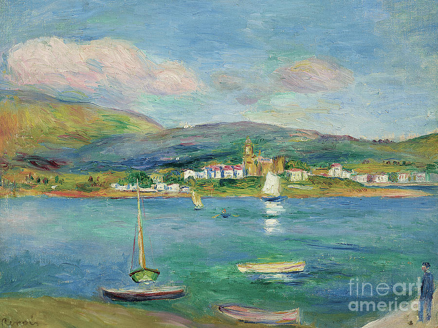 Port de peche, Vue de Fontarabie depuis Hendaye, 1895 Painting by Pierre Auguste Renoir