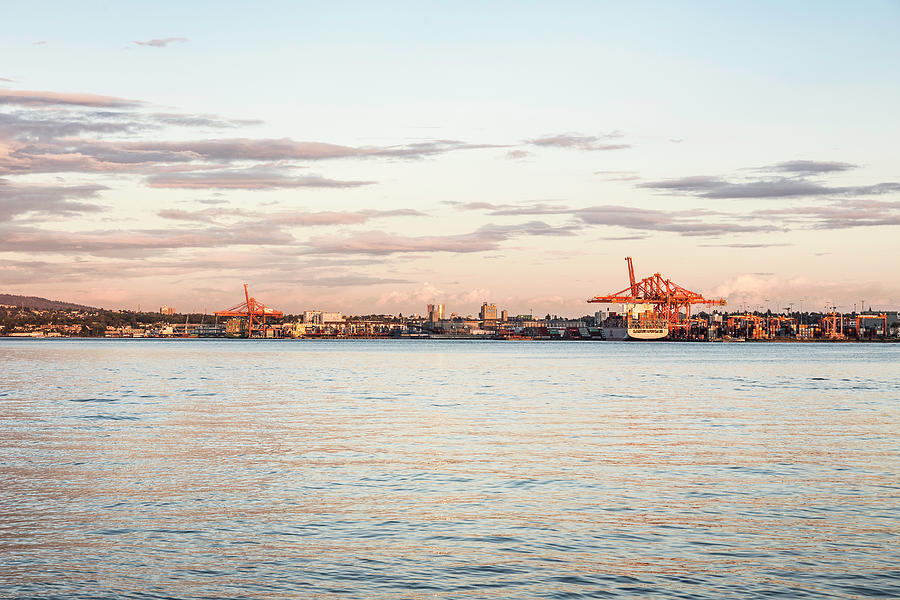 Global Digital Art - Port Gantry Cranes On Harbour Waterfront, Vancouver, Canada by Manuel Sulzer