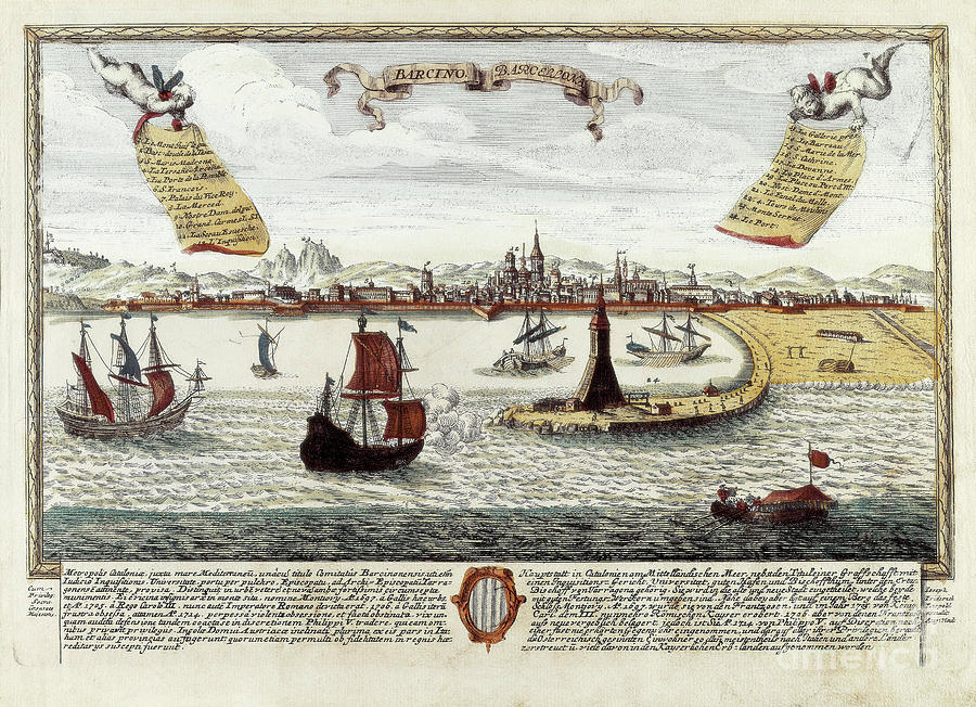 Port Of Barcelona, Late 18th Century Painting by Spanish School