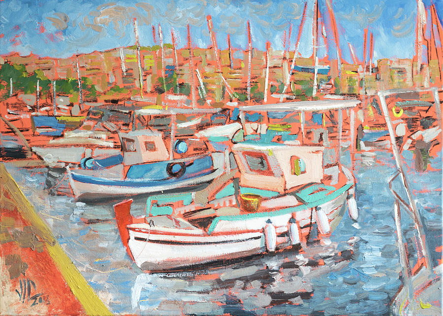 Port of Piraeus Greece Modern Impressionism Textural Impasto Oil Painting By Vali Irina Ciobanu Painting by Vali Irina Ciobanu
