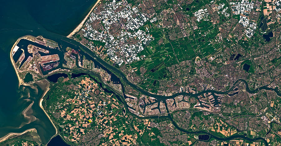 Port of Rotterdam from space Digital Art by Christian Pauschert