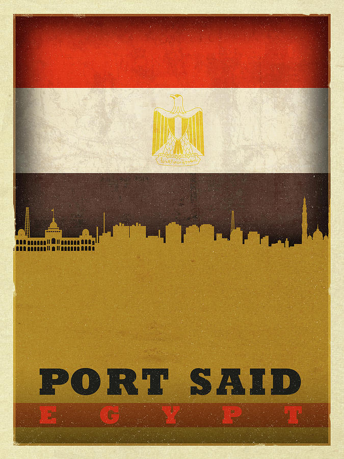 Port Said Egypt City Skyline Flag Mixed Media by Design Turnpike - Pixels