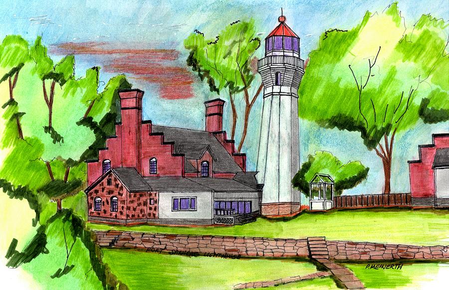 Port Sanilac Lighthouse Drawing by Paul Meinerth
