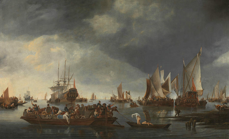 Port with Sailing Ships and Ferry Painting by Hendrick Dubbels
