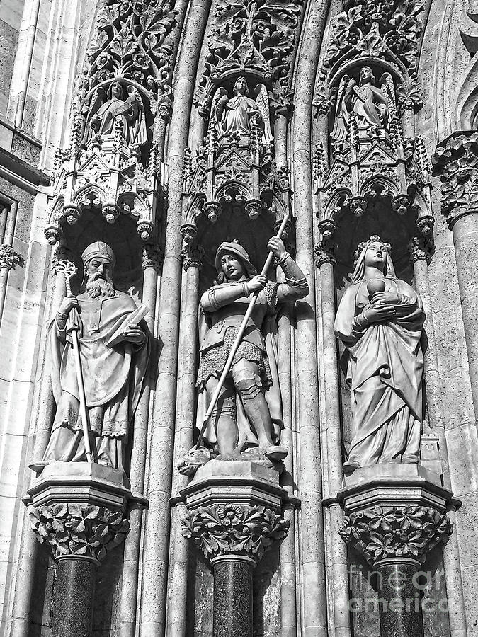 Portal Cathedral Zagreb Croatia Detail Black And White Photograph by Jasna Dragun