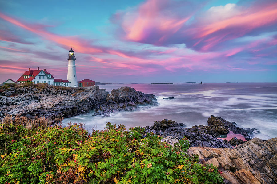 Portland Head Light at Sunset - Cape Elizabeth Maine Photograph by Gregory Ballos