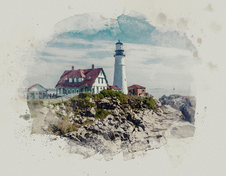 Portland Head Lighthouse Cape Elizabeth Maine Digital Art by Pheasant Run Gallery