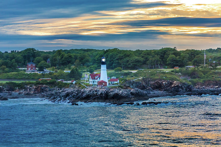Portland Head Lighthouse From Sea At Sunset Photograph