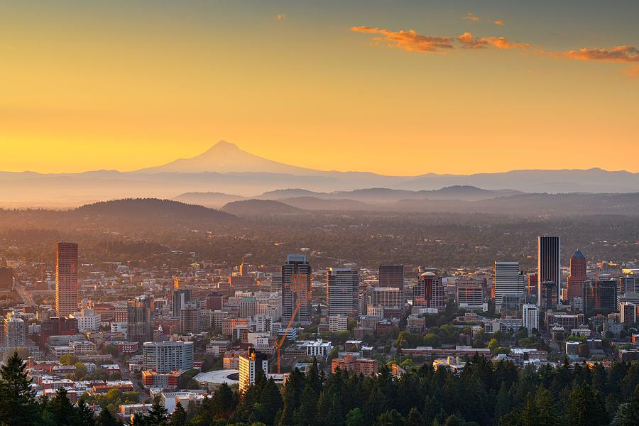 Portland Photograph - Portland, Oregon, Usa Skyline At Dawn by Sean Pavone