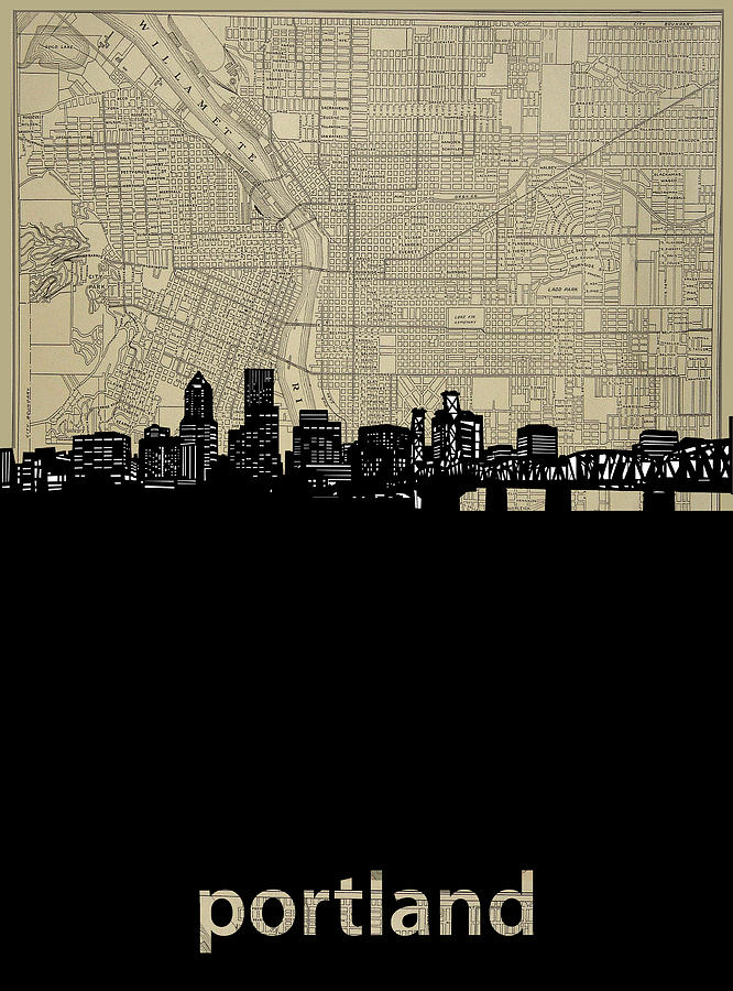 Portland Skyline Map Digital Art by Bekim M