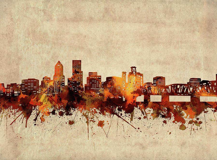 Portland Skyline Sepia Digital Art by Bekim M