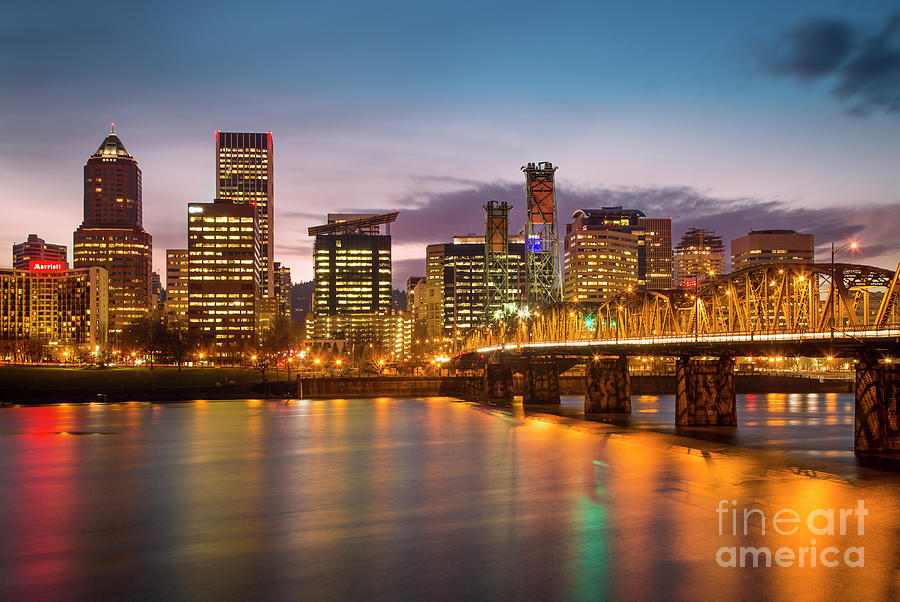 Portland Skyline Twilight Photograph by Brian Jannsen Fine Art America