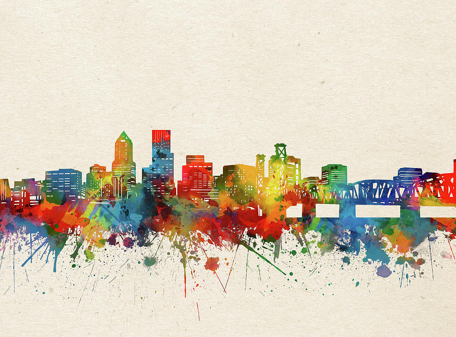 Portland Skyline Watercolor Digital Art