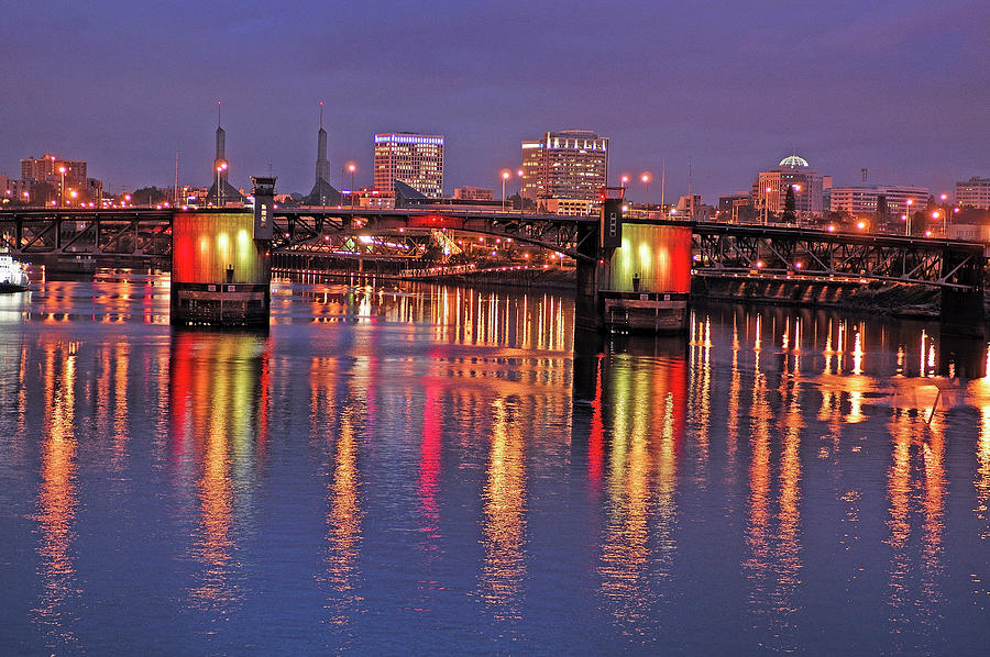 Portland Skyline, Willamette River, Or Digital Art by Heeb Photos