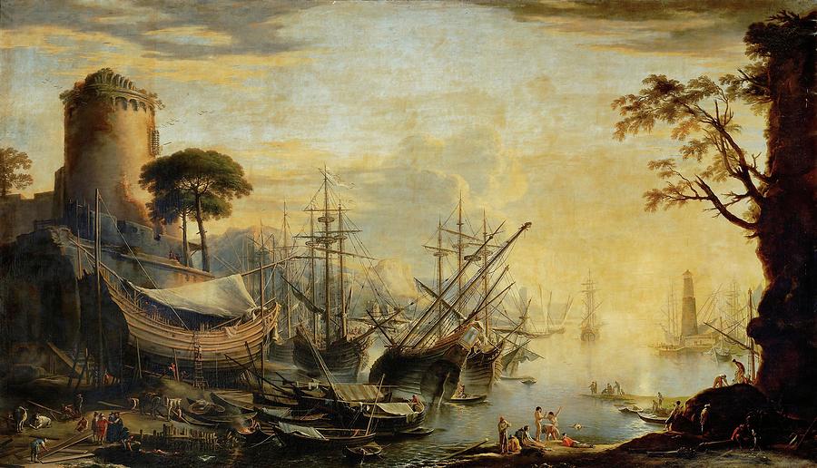 Porto al tramonto. Painting by Salvatore Rosa -1615-1673- Porto al tramonto. Painting by Salvatore Rosa -1615-1673-