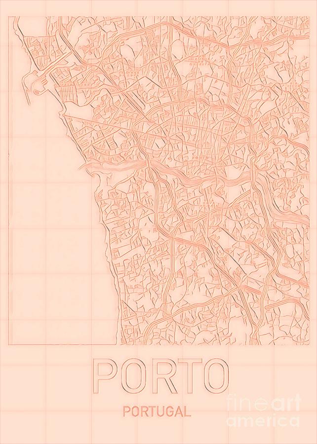 Porto Blueprint City Map Digital Art by HELGE Art Gallery