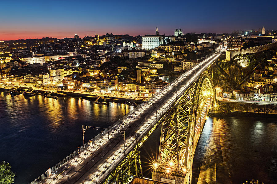 Porto Bridge Night - Portugal Photograph by Stuart Litoff