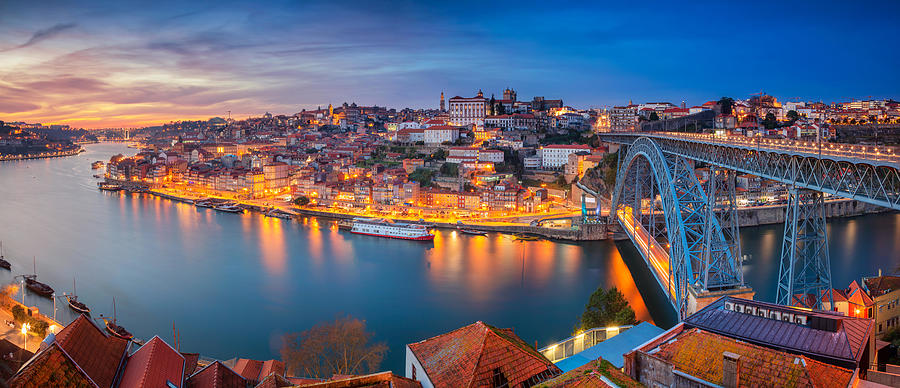 Sunset Photograph - Porto, Portugal. Panoramic Cityscape by Rudi1976