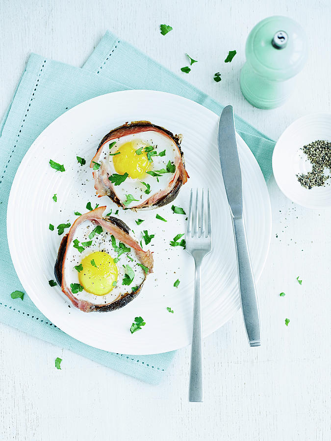 Portobello Mushrooms With Fried Eggs Photograph by Charlie Richards