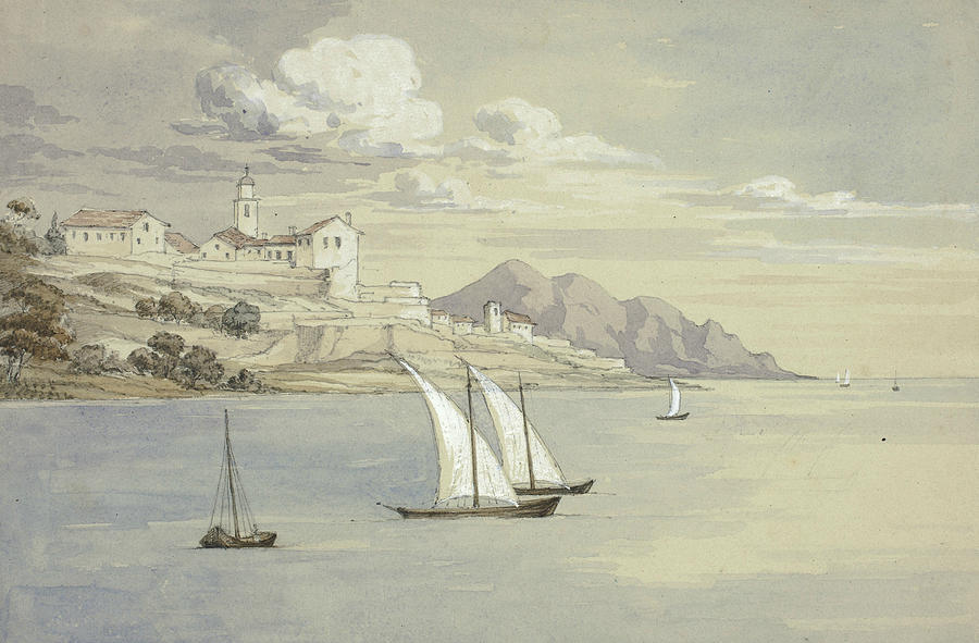 Portofino from the Sea, Genoa Drawing by Elizabeth Murray
