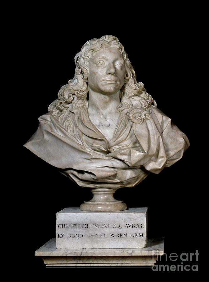 Portrait Bust Of Sir Christopher Wren, 17th Century Marble Photograph by Edward Pierce