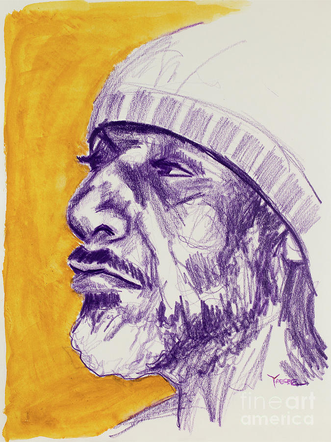 Portrait in Purple with Yellow Background Drawing by Robert Yaeger - Pixels