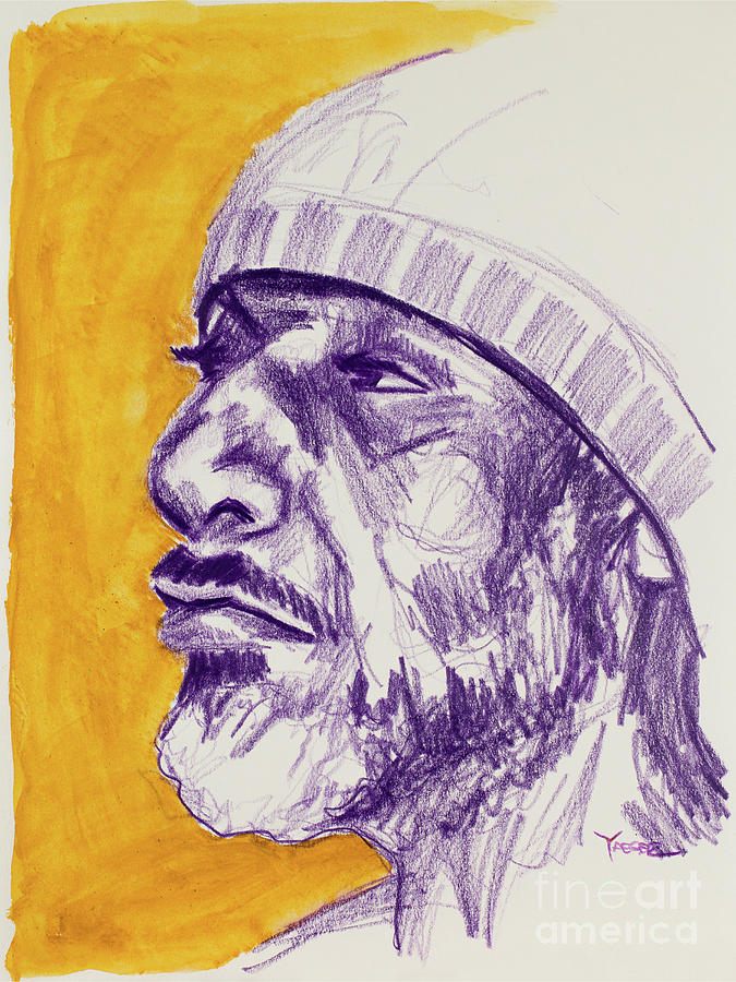 Portrait in Purple with Yellow Background Drawing by Robert Yaeger ...