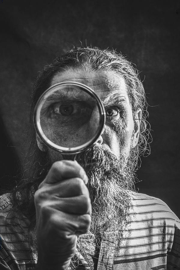 Portrait Of A Bearded Man With A Magnifying Glass Photograph by Brig Barkow
