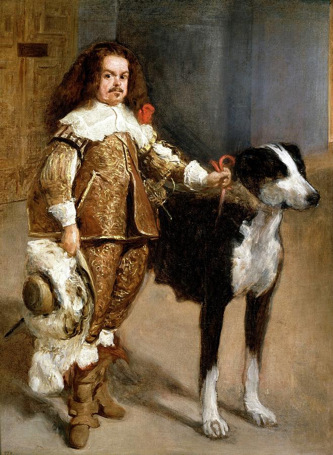 Portrait of a Buffoon with a Dog, 1640, Span... Painting by Diego Velazquez -1599-1660-