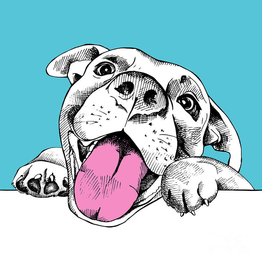 Happy Digital Art - Portrait Of A Cheerful Dog On A Blue by Afishka Happy Digital Art - Portrait Of A Cheerful Dog On A Blue by Afishka